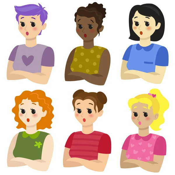 Bir dizi kadın duyguları. Sürpriz, korku.