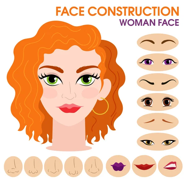 Passionate girl. Woman face constructor. Cartoon style. — Stock Vector