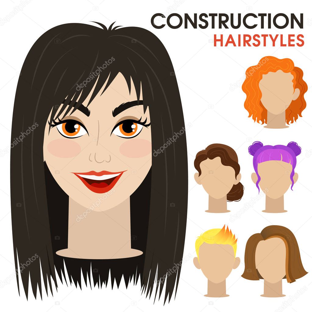 Mysterious girl. Woman face constructor. Cartoon style.