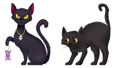 Kara kedi. Bir kedi fare yakaladı.