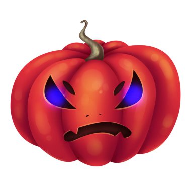 Kızgın kırmızı balkabağı. Parlayan gözler. İllüstrasyon Cadılar Bayramı.