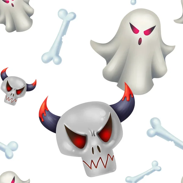 Seamless pattern for Halloween. Ghost, evil skull — Stock Photo, Image