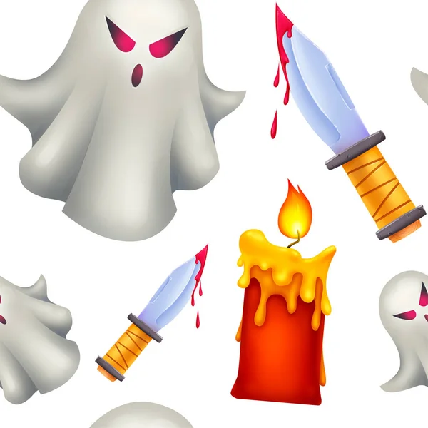 Seamless pattern for Halloween. Ghost, red candles — Stock Photo, Image