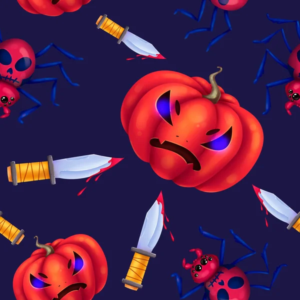 Seamless pattern for Halloween. Evil pumpkin, knives — Stock Photo, Image