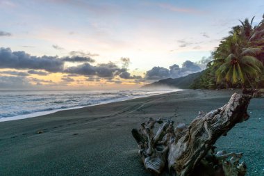 Renkli plaj günbatımı Corcovado Milli Parkı, Kosta Rika