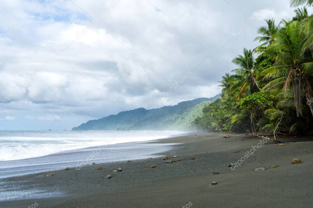 Secluded, Empty Beach and Jungle at Corcovado National Park, Costa Rica