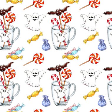 Cadılar bayramı için şekerli suluboya desenli. Bir sette şeker, ambalajda şeker ve yarasa şeklinde şeker..