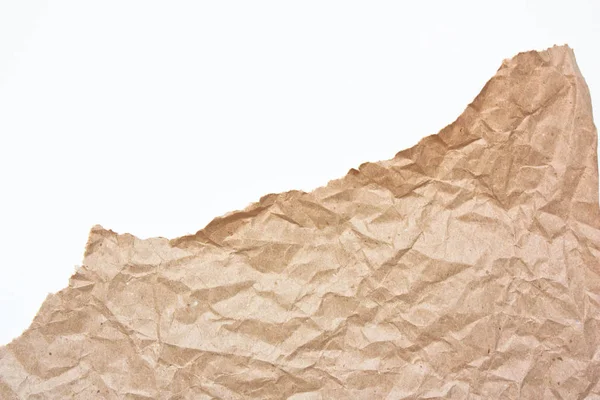 Fragment Zerknittertes Kraftpapier Isoliert Auf Weißem Hintergrund — Stockfoto