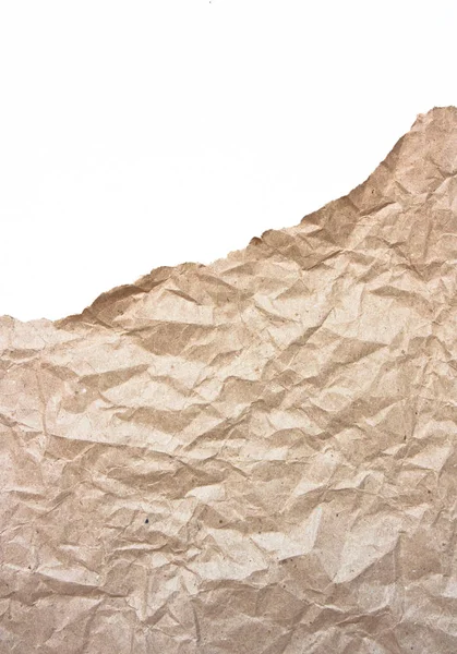 Fragment Zerknittertes Kraftpapier Isoliert Auf Weißem Hintergrund — Stockfoto
