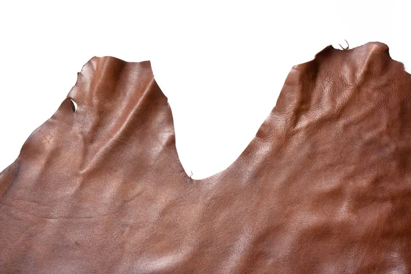 一件天然棕色皮革 皮革工艺材料 复制空间 顶部视图 手工工艺 白色隔离 — 图库照片
