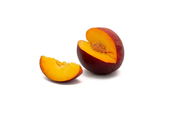 Nectarine Peach Cut Out Slice White Background — Stock Photo, Image