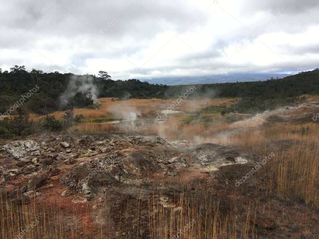 Volcano steam vents in Volcanoes National Park