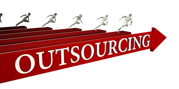Outsourcingoplossingen Met Mensen Uit Het Bedrijfsleven Lopen Naar Succes — Stockfoto