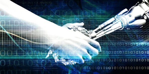 Engineering Technology Robotic Arm Human Hand Handshake — Stock Photo, Image