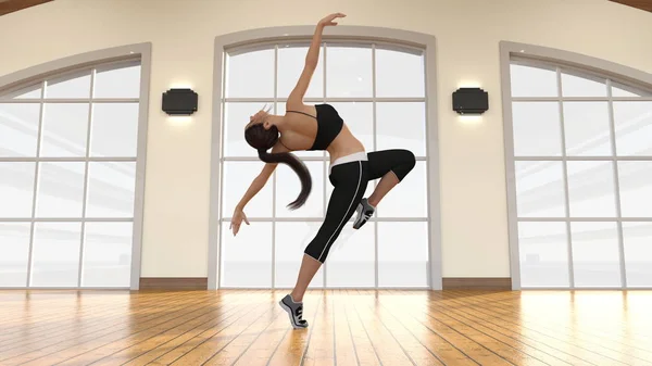 Aerobic Dance Fitness Osztály Trénerrel Táncolni Egyedül — Stock Fotó