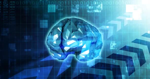 Interfaccia del computer cerebrale su sfondo tecnologico — Video Stock