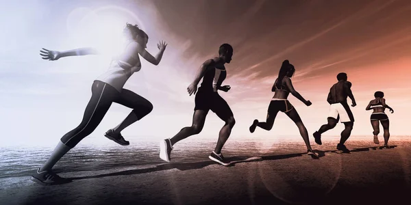Concetto Esecuzione Sfondo Astratto Con Runners Silhouette — Foto Stock