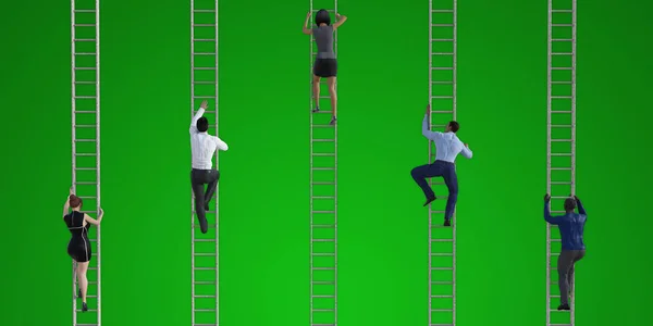 Business People Climbing Ladders Reach Top — Stock Photo, Image