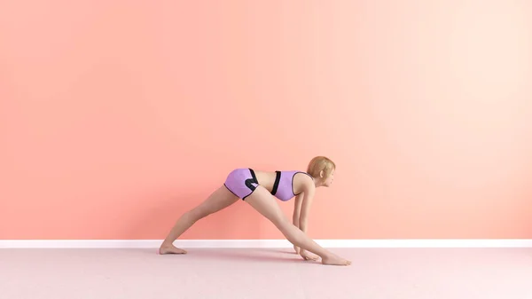 Lagere Terug Stretch Yoga Pose Vrouwelijke Vrouw Demonstratie Concept — Stockfoto