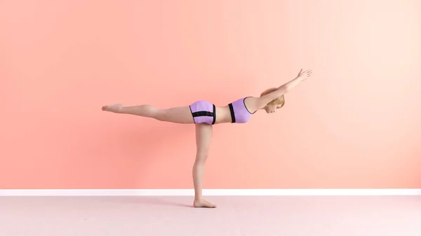 Balancing Stick Yoga Pose Vrouwelijke Vrouw Demonstratie Concept — Stockfoto