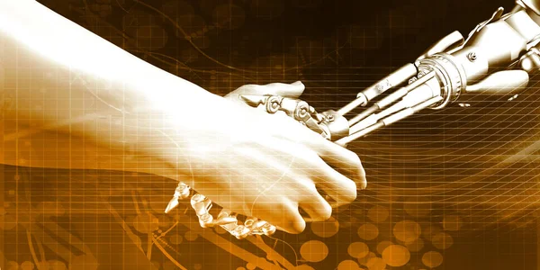 Man Machine Robot Hand Handshake Tech Concept — Stock fotografie