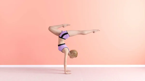 Hand Stand Yoga Pose Vrouwelijke Vrouw Demonstratie Concept — Stockfoto