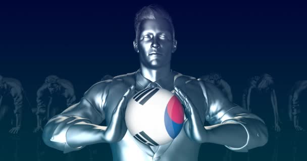 グローバルな球として韓国の旗を保持している男 — ストック動画