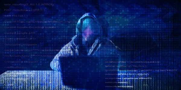 Hacker Fronte Alla Tecnologia Sicurezza Del Computer Portatile — Foto Stock
