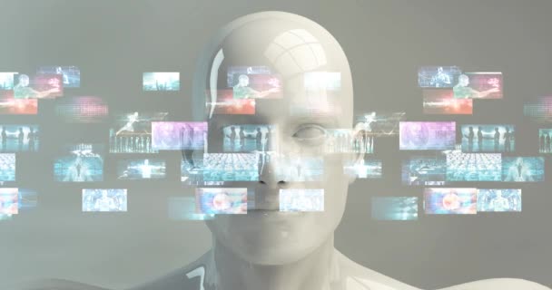 ヒューマノイドの顔とコーディング壁紙を持つ技術の背景 — ストック動画
