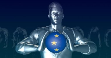 Küresel Küre Olarak Euro Bölgesi Bayrağını Tutan Adam