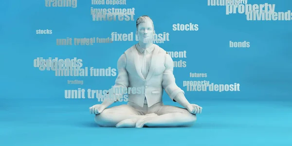 Személyes Befektetési Lehetőségek Koncepciója Ember Meditálásával — Stock Fotó