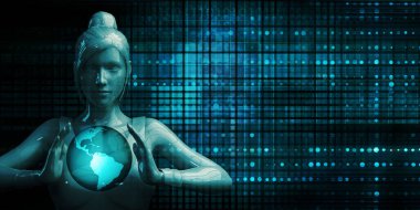 Business Woman Holding Globe Gelecek Teknoloji Teması Konsepti