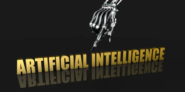 Industria Inteligencia Artificial Con Mano Robótica Señalando Sobre Fondo Negro — Foto de Stock