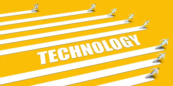 黄色で走るビジネスユーザーとのテクノロジーコンセプト — ストック写真