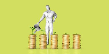 Growing Your Wealth with Man Watering Plants as Investments clipart
