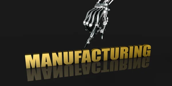 Fabricage Industrie Met Robotachtige Hand Wijzend Zwarte Achtergrond — Stockfoto