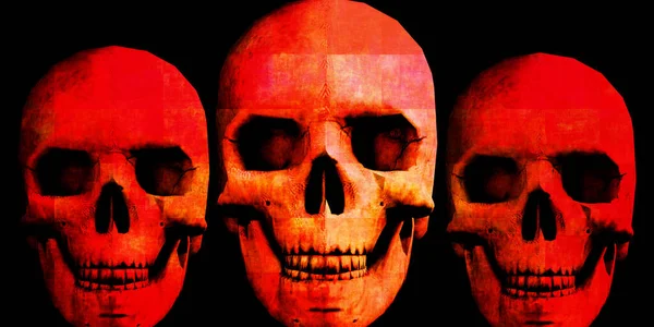 ハロウィーン 人間の頭蓋骨の背景と回転スケルトン — ストック写真