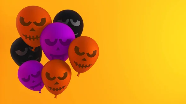 Balões Halloween Fundo Laranja Com Espaço Cópia — Fotografia de Stock