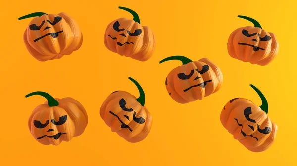 Хэллоуин Тыква Фоне Оранжевом Забавными Лицами — стоковое фото