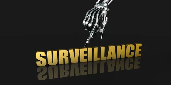 Surveillance Industry Robotic Hand Pointing Black Background — Stock Photo, Image