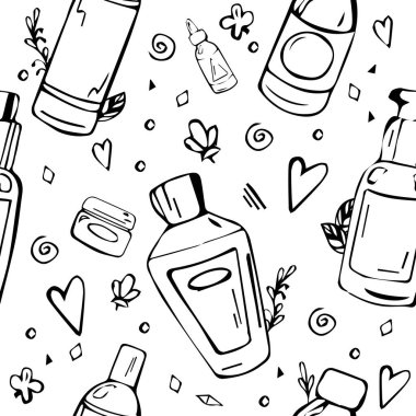 Siyah ve beyaz vektör karikatür seamless modeli