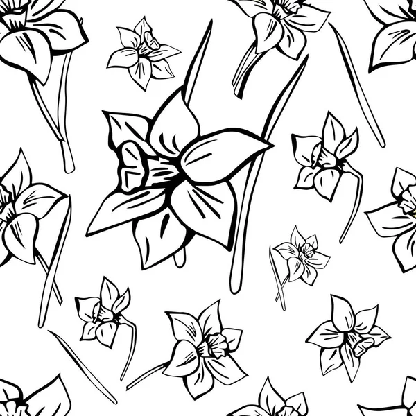 Dibujado a mano vector patrón floral sin costuras. Cuadro monocromo — Archivo Imágenes Vectoriales