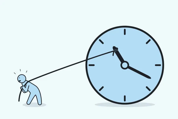 Hombre Negocios Tratando Detener Tiempo Hombre Tira Flecha Del Reloj — Vector de stock