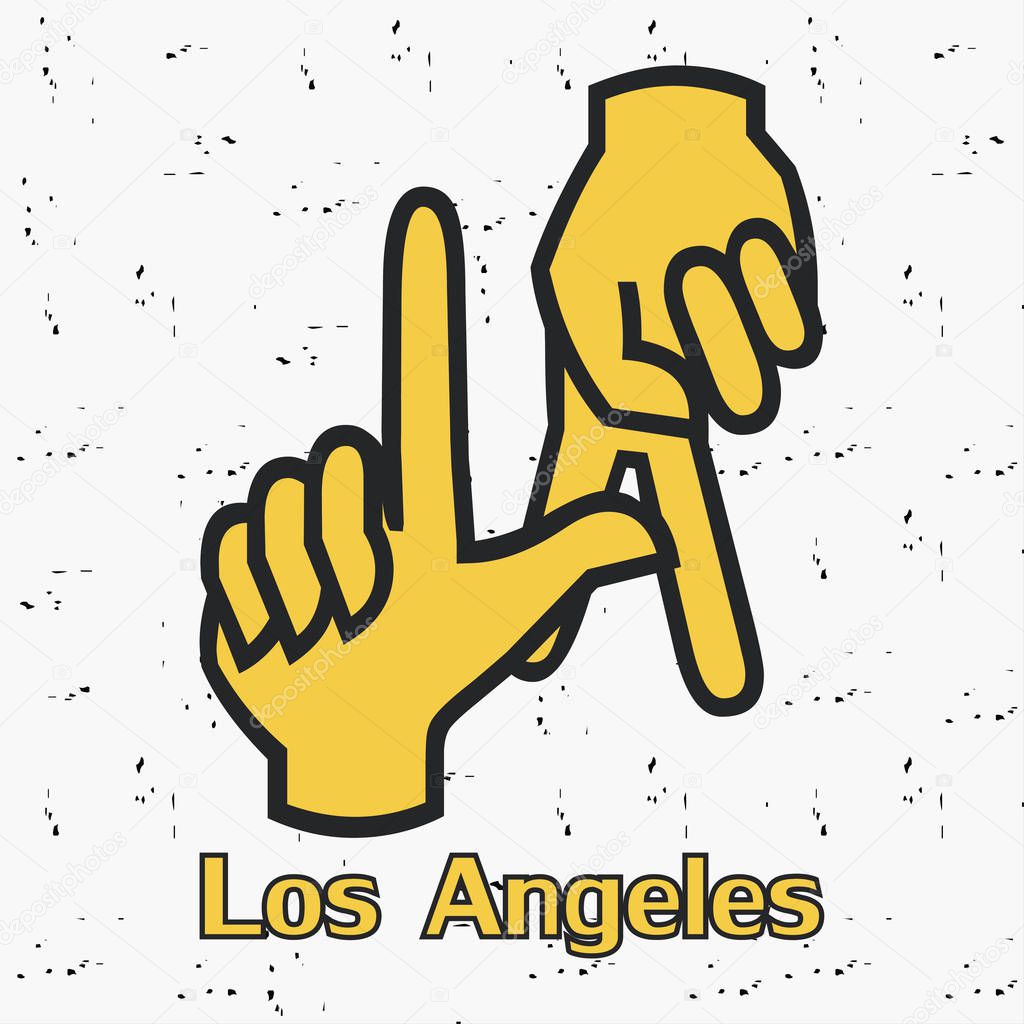 Los Angeles. LA. Hands gesture. Design clothes, t-shirts. Graphics for print. Vintage background. Vector illustration.