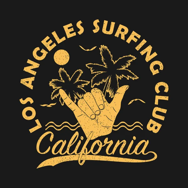 Los Angeles surf club, Califórnia grunge print . — Vetor de Stock