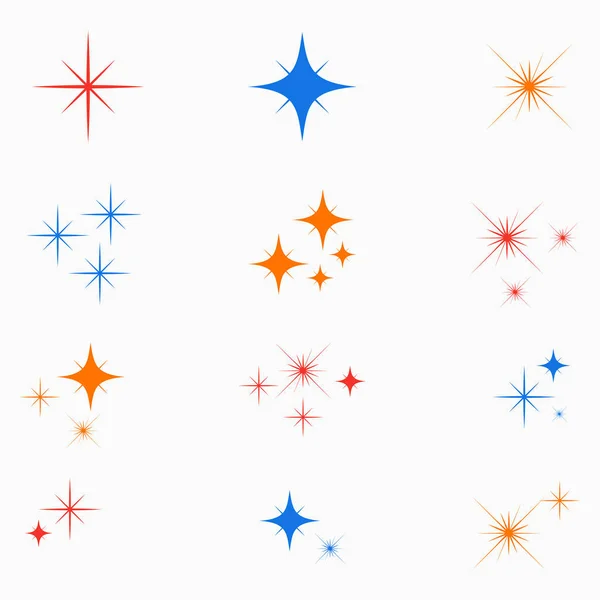 Estrellas centelleantes. Signos de efecto de luz brillante de color . — Vector de stock