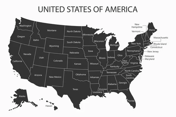 Карта США с названиями штатов . — стоковый вектор