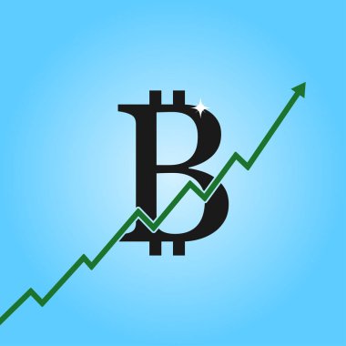 Bitcoin büyüme grafiği. Ok yukarı ile Bitcoin işareti.