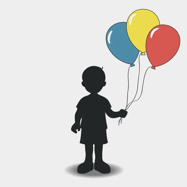 Silueta unui băiat cu baloane . — Vector de stoc