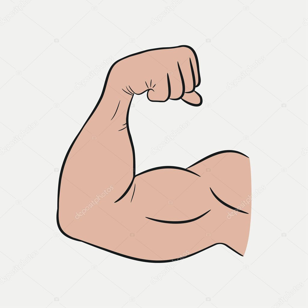 Biceps hands, strong arm, trained muscles. Vector illustration.